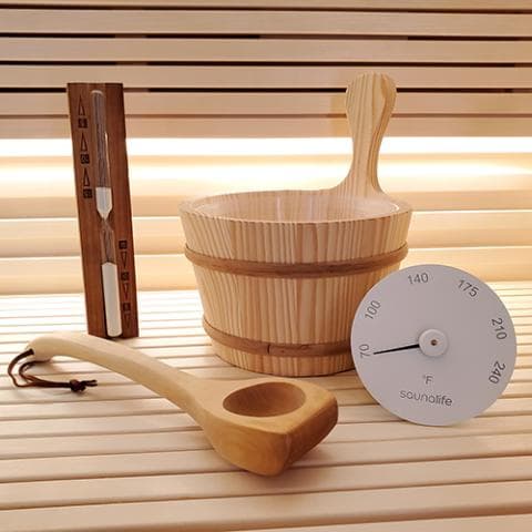 Bucket and Ladle Package 1, Ladle, Timer and Thermometer - Sauna Accessory Package view 2